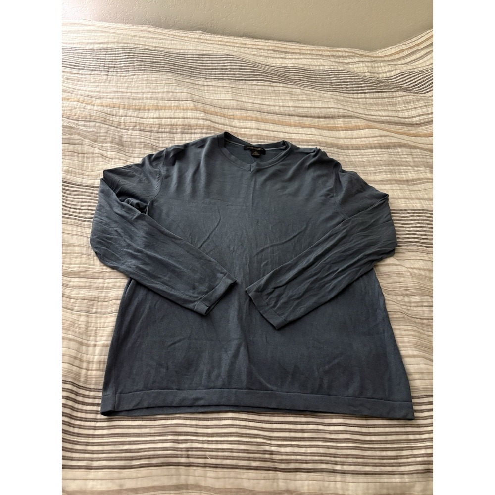 Banana Republic Luxury Blend Silk Cashmere V Neck Navy Knit Sweater Medium M